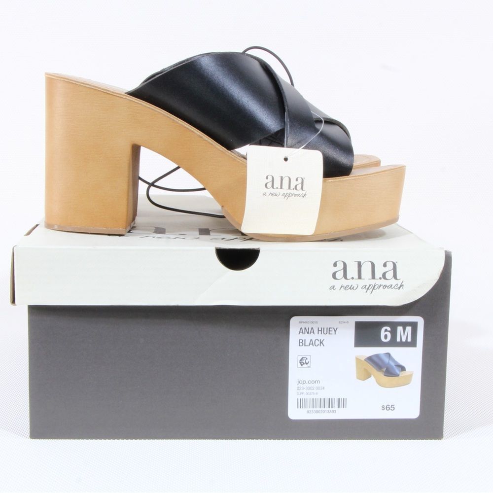 a.n.a. Women's Black Huey Block Heeled Sandals Size 6 NIB NWT